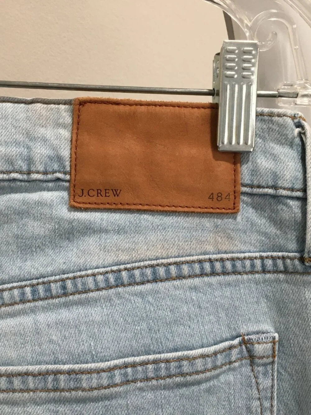 J CREW 484 Slim Light Wash Distressed 5 Pocket Logo Hardware Jeans